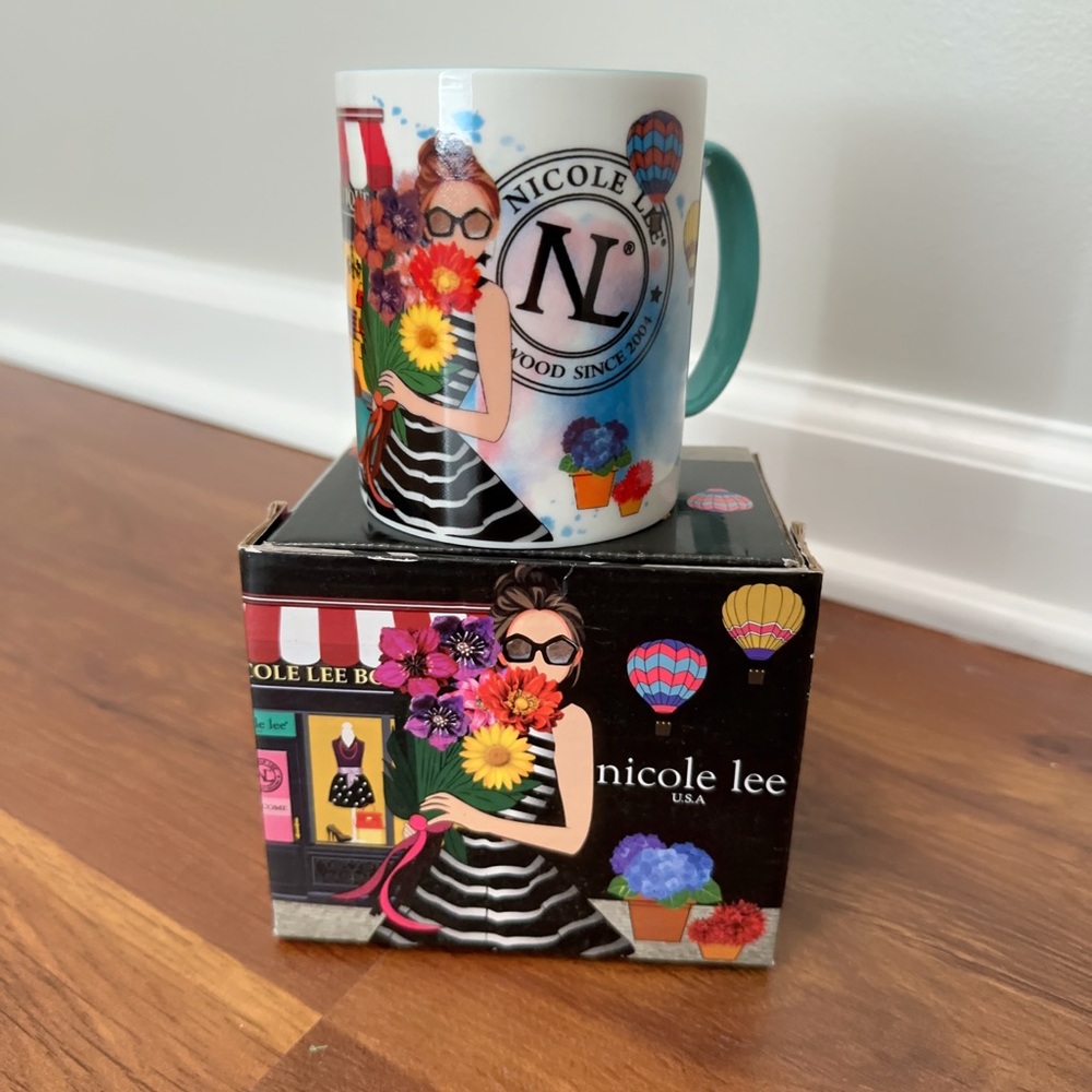 Nicole Lee Floral Fashion Mug with Teal Handle